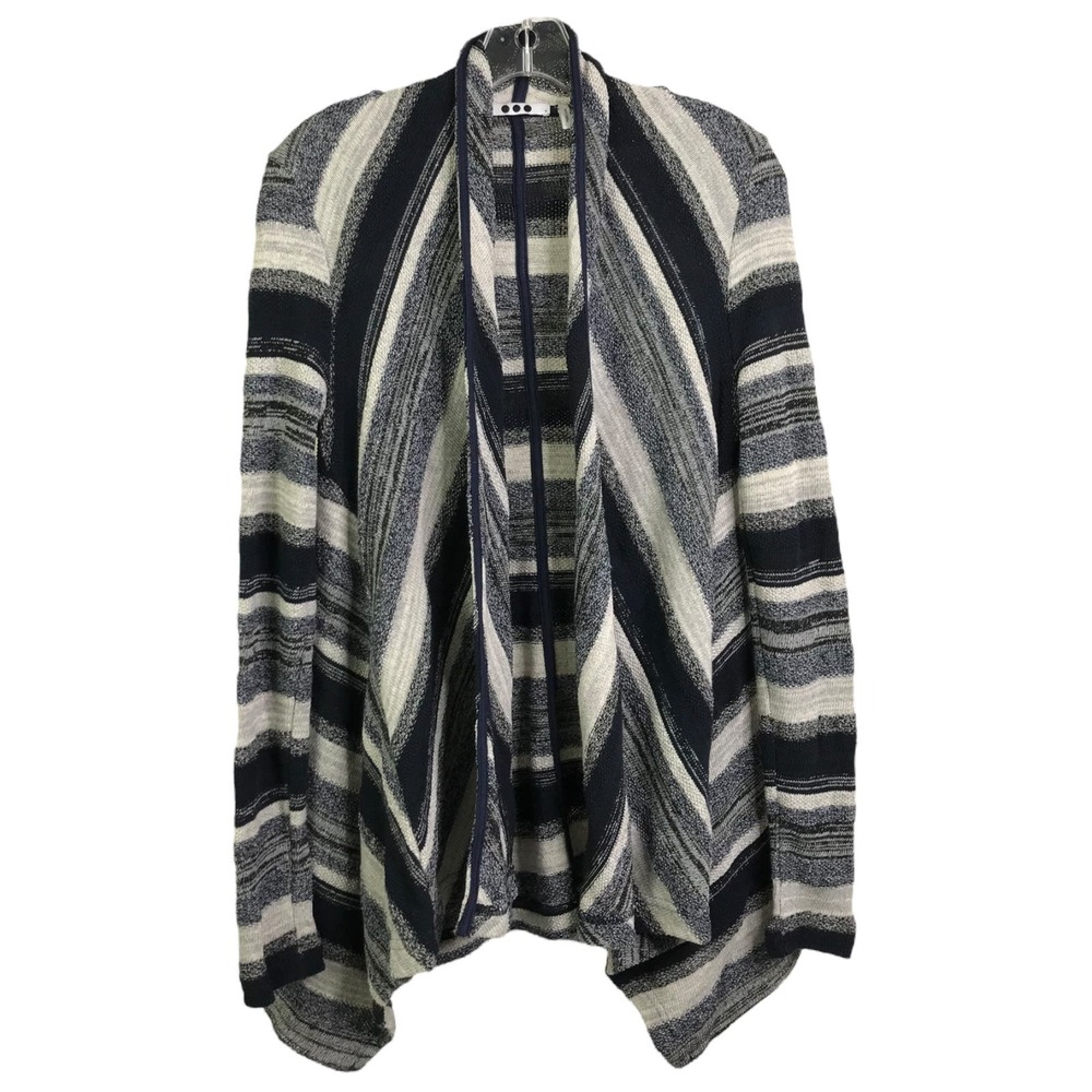 Three Dots Women's Cardigan Sweater Blue Striped Boho Open Front Cotton‎ Sz S